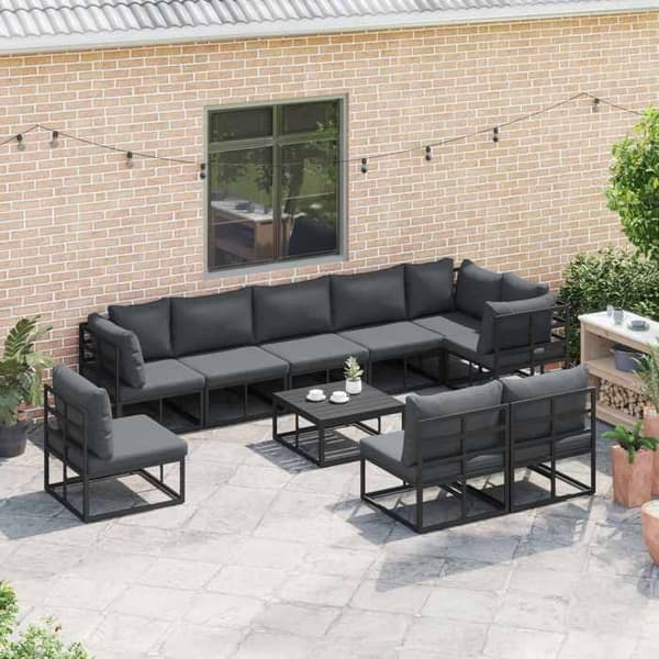 Maison Exclusive - 10-delars trädgårdsoff-set i svart aluminium