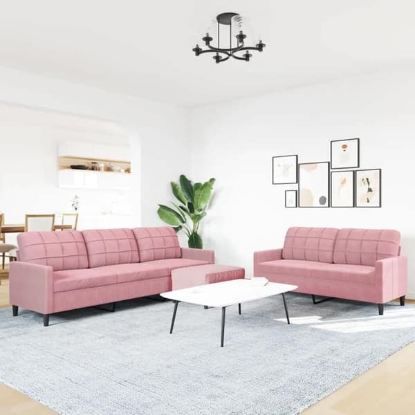 Maison Exclusive - 3 kpl:n sohvasetti tyynyillä, vaaleanpunainen sametti