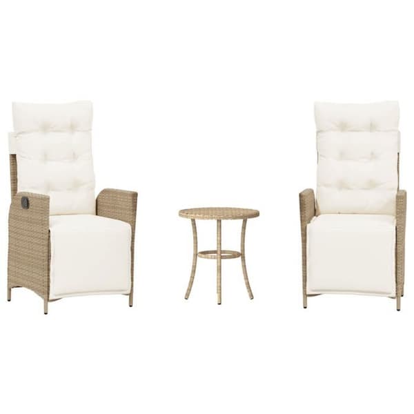 Maison Exclusive - Bistroset 3 delar med beige kuddar i flätad resin