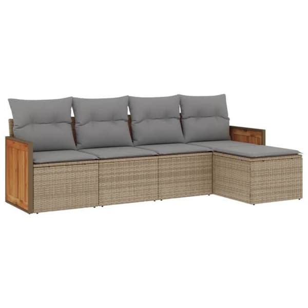Maison Exclusive - Trädgårdsmöbler med kuddar 5 delar beige flätad resin beige