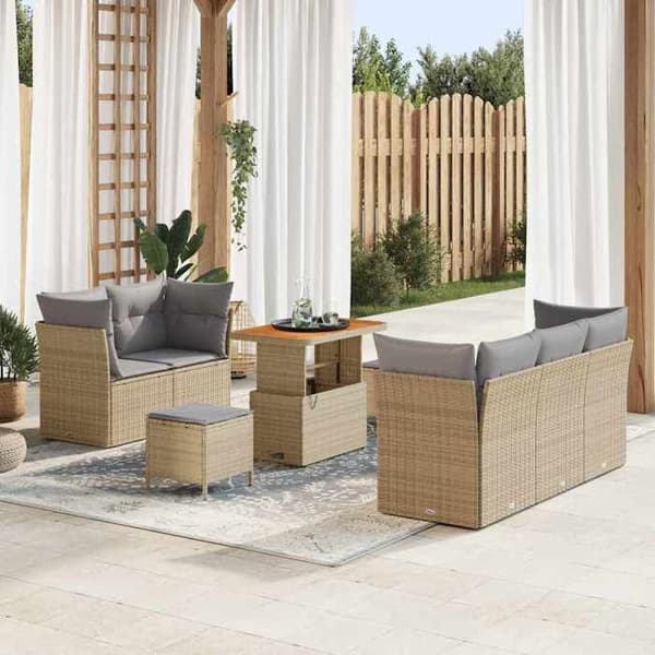 Maison Exclusive - 8 osan beige polyrottinkinen puutarhakalustesetti