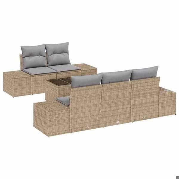 Trädgårdsmöbler - EXKLUSIVT HUS - Soffgrupp 6 delar - Beige och grå - Polyrotting - Justerbart bord Beige och grå