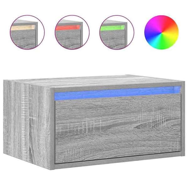 Maison Exclusive - Väggsängbord med LED-lampor grå sonoma