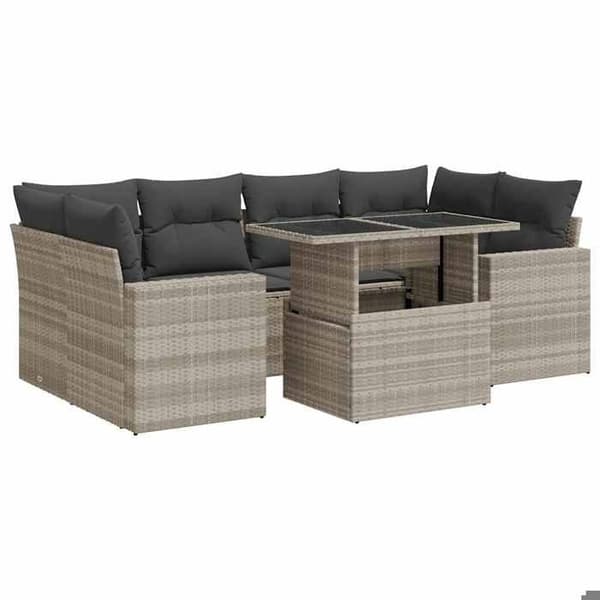 Maison Exclusive - Trädgårdsmöbler med kuddar 7 delar ljusgrå flätad resin