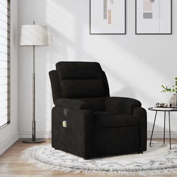 Massage lænestol - EKSKLUSIV HUS - Relax model - Sort velour - 6 punkter vibration USB - 135° tilbagelæning Svart sammet)