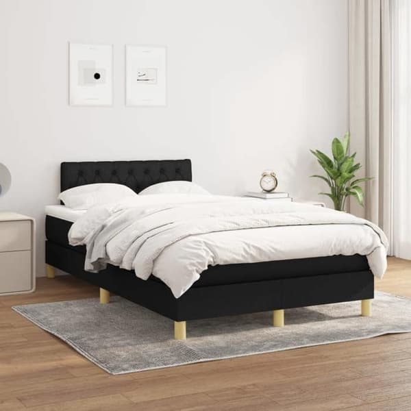 Sengestel med madras - Eksklusivt hjem - 120x190 cm - Justerbart hovedgærde - Sort - Polyester stof