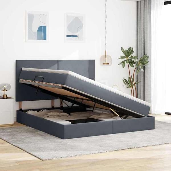 Maison Exclusive - Säng med förvaring och madrass Mörkgrå 180 x 200 cm Sammet