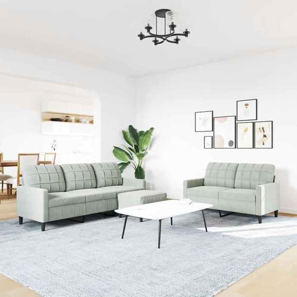 Maison Exclusive - 3 kpl:n sohvasetti vaaleanharmaalla sametilla tyynyillä