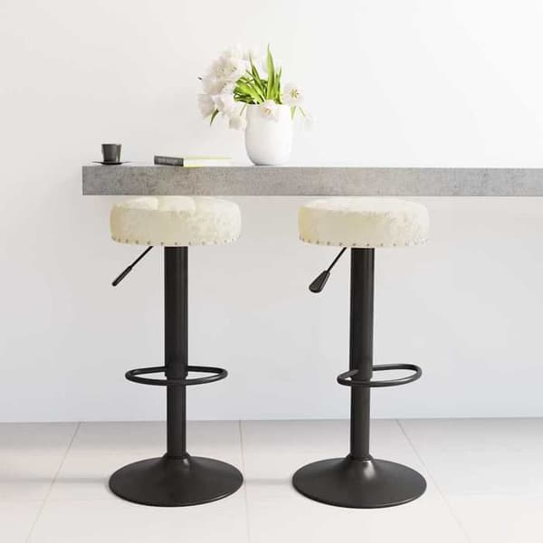 Barstol - MAISON EXCLUSIVE - Sæt af 2 - Cremevelour - Højdejusterbar - Stålbase Grädde