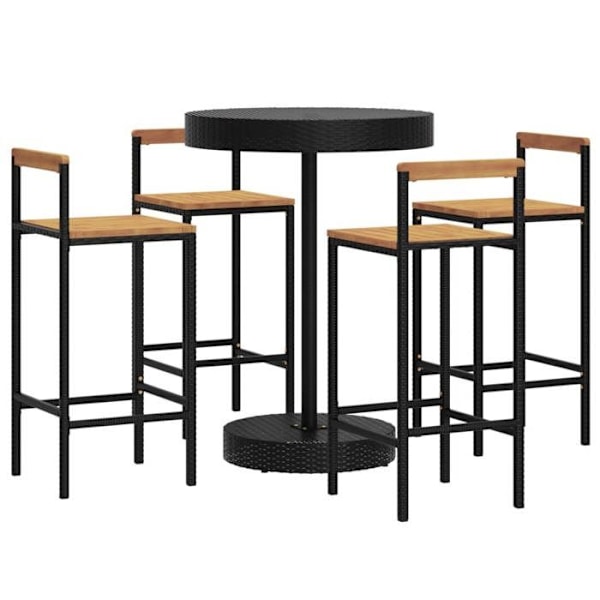 Havemøbel sæt - Eksklusiv Hus - 5 dele - Sort - Poly rattan & akacietræ