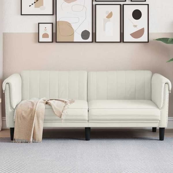 2-personers sofa - MAISON EXCLUSIVE - Cremevelour - Polstrede sæder - Robuste ben - Moderne design Grädde