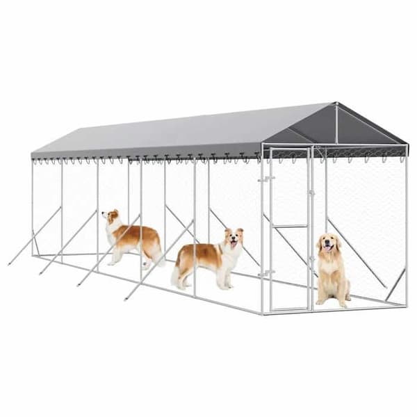 Exklusivt hus - Utomhus hundbur med silvertak 2x10x2,5 m Silverfärgad