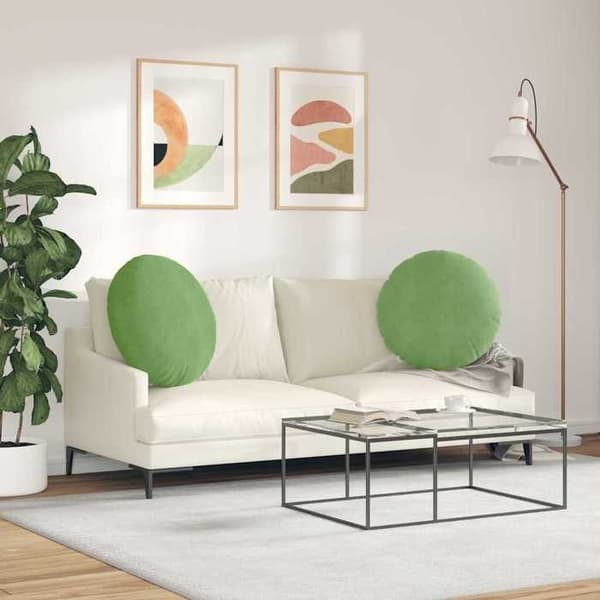 Sittkuddar - EXKLUSIVT HEM - Ø60 x 21 cm - 2-pack - Ljusgrön sammet - Runda Ljusgrön