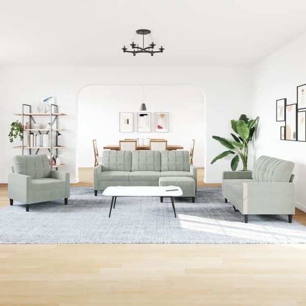 Maison Exclusive - 4-osainen sohvasetti tyynyillä, vaaleanharmaa sametti