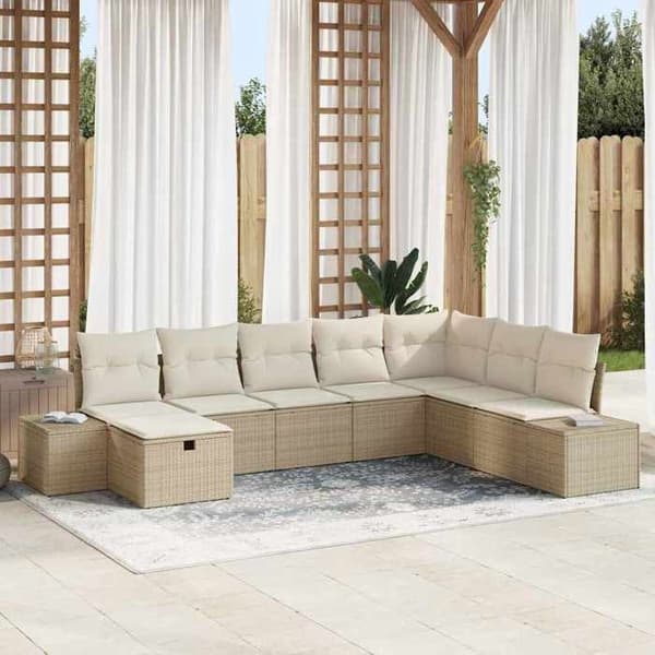 Maison Exclusive - 8 osan beige polyrottinkinen puutarhakalustesetti