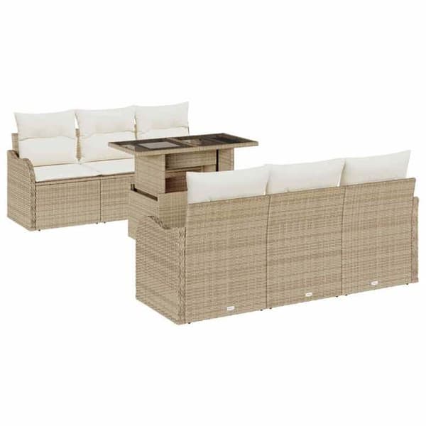 Maison Exclusive - 7 osan beige polyrottinkinen puutarhakalustesetti