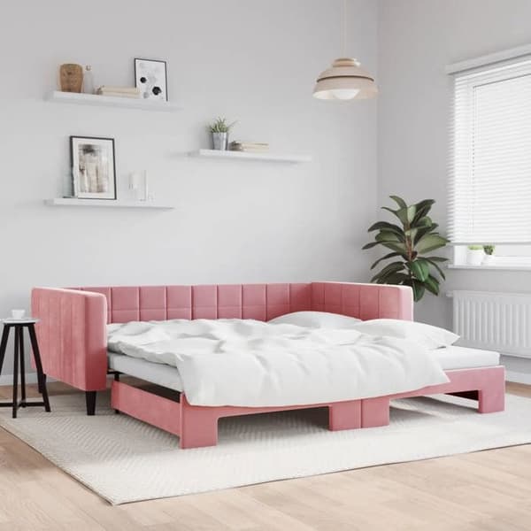 Maison Exclusive - Dagbädd med utdragbar säng rosa 100x200 cm sammet Ros