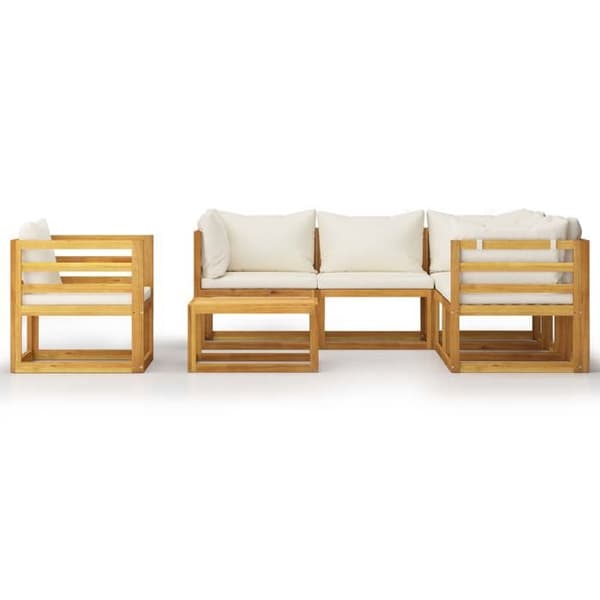 Maison Exclusive - Trädgårdsmöbler 7 delar med kuddar Creme Solid akaciaträ