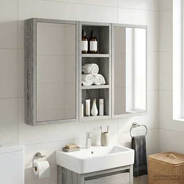 Badeværelsesmøbel - EKSKLUSIV HUS - Grå Sonoma - 20 x 10 x 50 cm - Spånplader - At hænge op Gris Sonoma