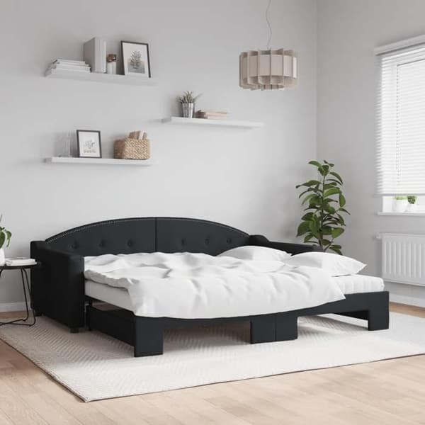 Maison Exclusive - Senge med udtræk og sort madras 90x190 cm stof