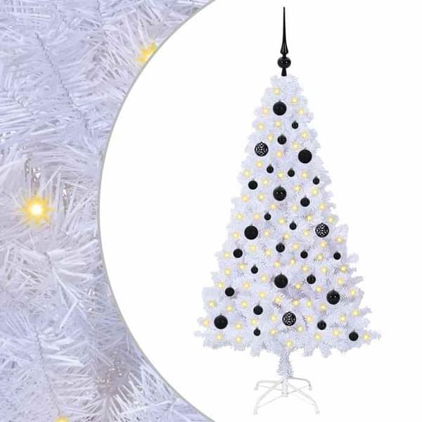 Kunstig juletræ - EKSKLUSIV HUS - 150 cm - Hvid - PVC & stål - LED 8 tilstande, USB Vit