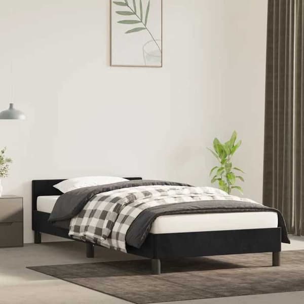 Sengestel - EKSKLUSIV HUS - 90 x 190 cm - Velour - Sort - Lamelseng Svart