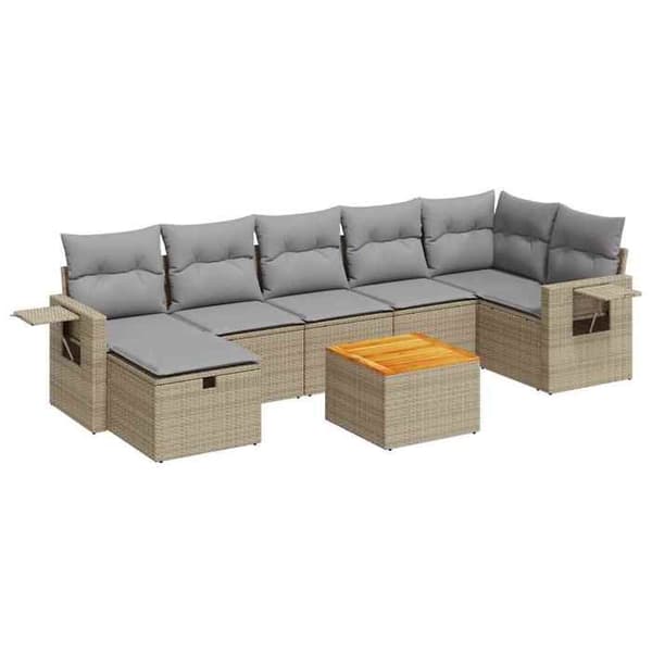 Maison Exclusive - Trädgårdsmöbler med kuddar 8 delar beige flätad resin