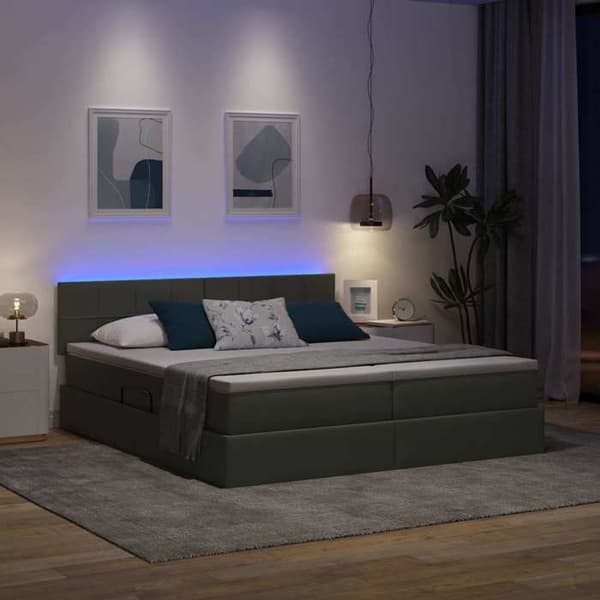 Maison Exclusive - LED förvaringssäng med madrass Mörkgrå 200 x 200 cm Tyg Mörkgrå