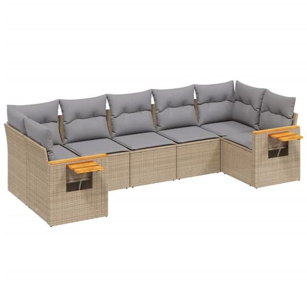 Maison Exclusive - Trädgårdsmöbler med kuddar 7 delar beige flätad resin