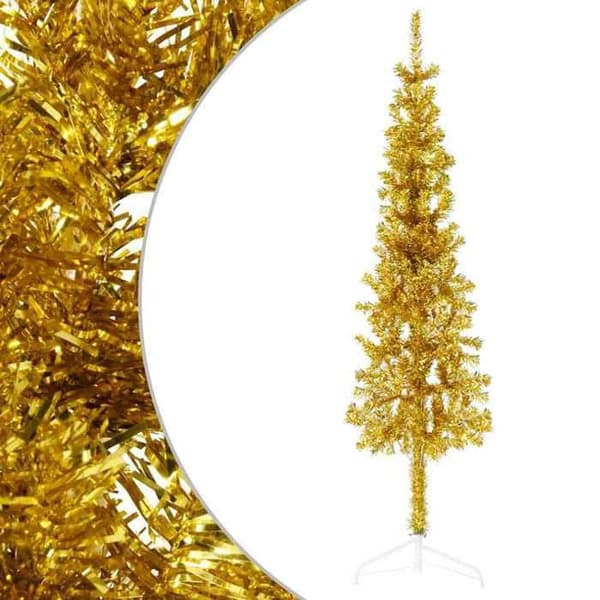 Maison Exclusive - Halv konstgjord julgran med guldstöd 120 cm Doré (stöd)