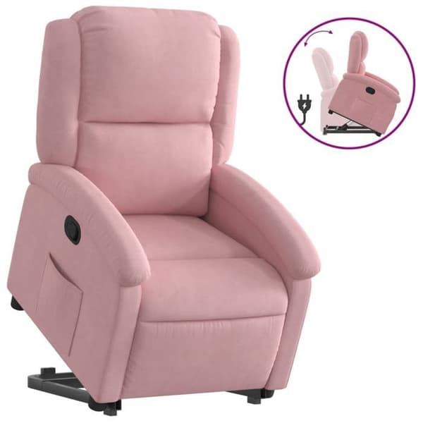 Fällbar fåtölj - EXKLUSIV HEM - Rosa Sammet - Elektrisk lyft - Lutning 135° - Sidoficka Rosa (sammet)