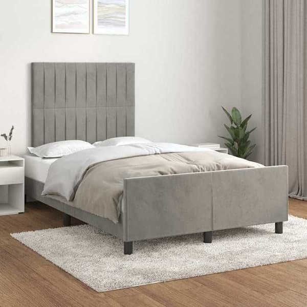 Sengestel - EKSKLUSIV HUS - 120 x 200 cm - Lys grå - Velour - Justerbar hovedgærde ljusgrått