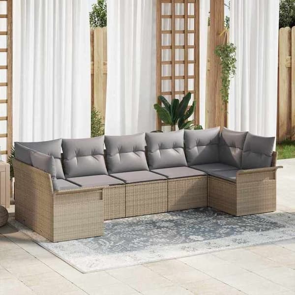 Maison Exclusive - 7-delars trädgårdsoff-set i beige polyrotting beige