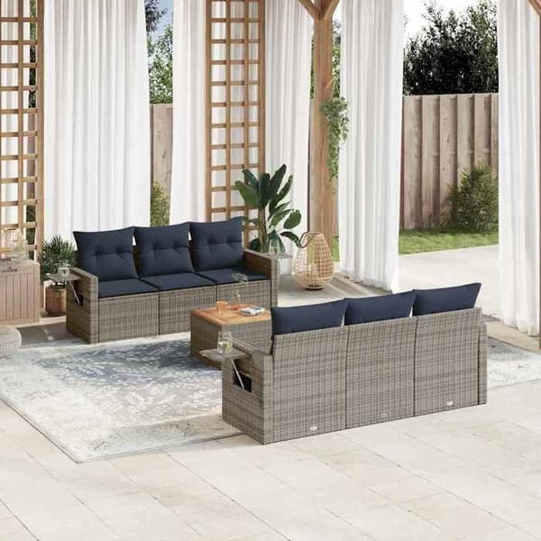 Modulær have-sofa - EKSKLUSIV HUS - Sæt med 7 dele - Grå - Holdbart PE-rattan - Sammenklappeligt sidebord grå
