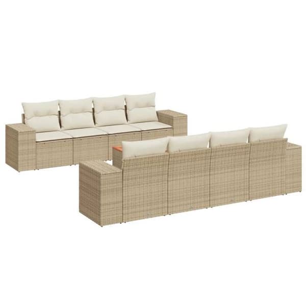 Maison Exclusive - Trädgårdsmöbler med kuddar 9 delar beige flätad resin