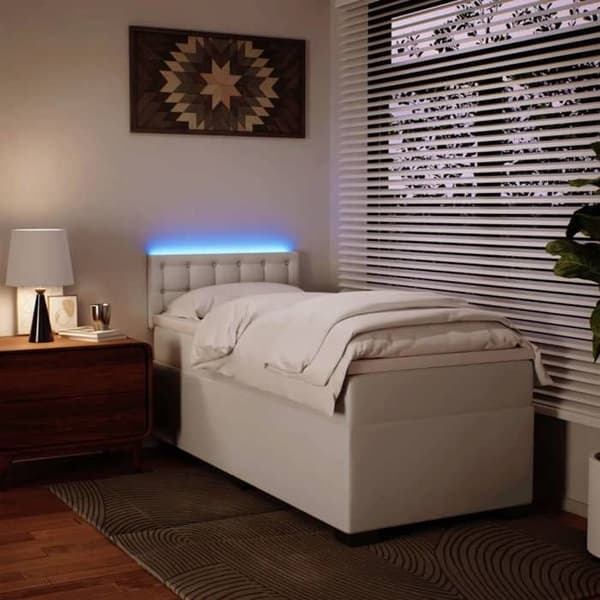 Sengestel med madras - 80x200 cm - Hvid kunstlæder - Tilpasselige LED-lys - 1 plads