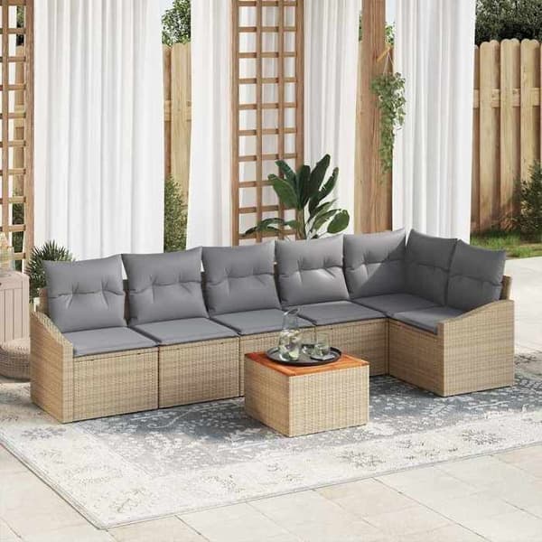 Maison Exclusive - 7 osan beige polyrottinkinen puutarhakalustesetti