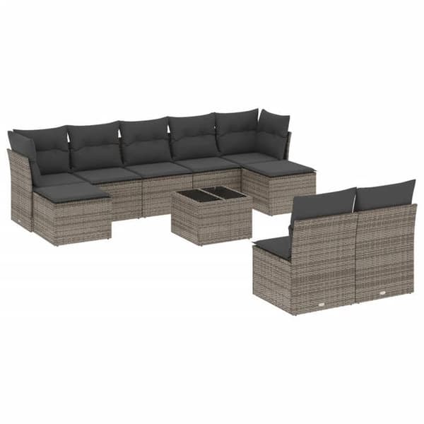Maison Exclusive - Trädgårdsmöbler med kuddar 10 delar grå flätad resin
