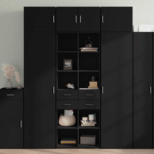 Maison Exclusive - Sort høj buffet 70x42,5x185 cm ingeniørtræ