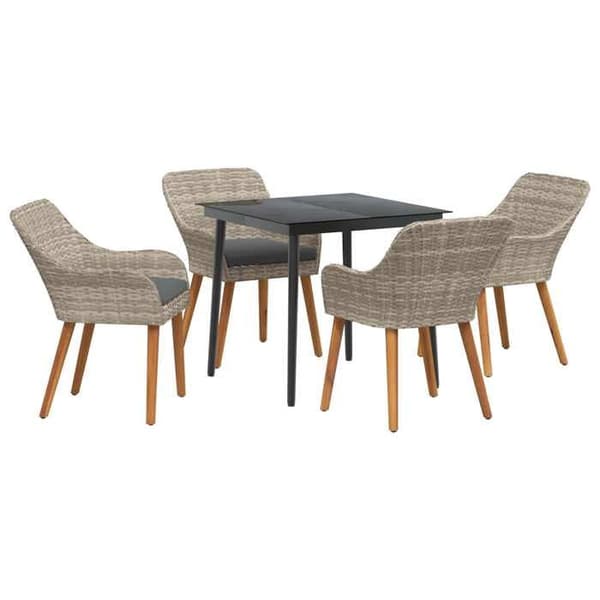 Trädgårdsmöbler - EXKLUSIVT HUS - 5-delars set - Ljusgrå poly rattan - Stålram - Utomhuskuddar Ljusgrått