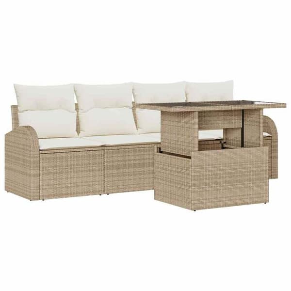 Maison Exclusive - 5 osan beige polyrottinkinen puutarhakalustesetti