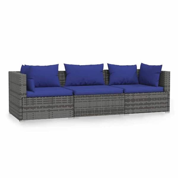 Maison Exclusive - Soffa 3 platser med grå kuddar i flätad resin Grå