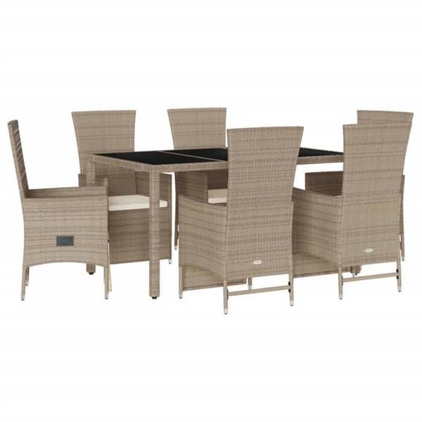 Maison Exclusive - Trädgårdsset med matbord och kuddar 7 delar beige polyrotting