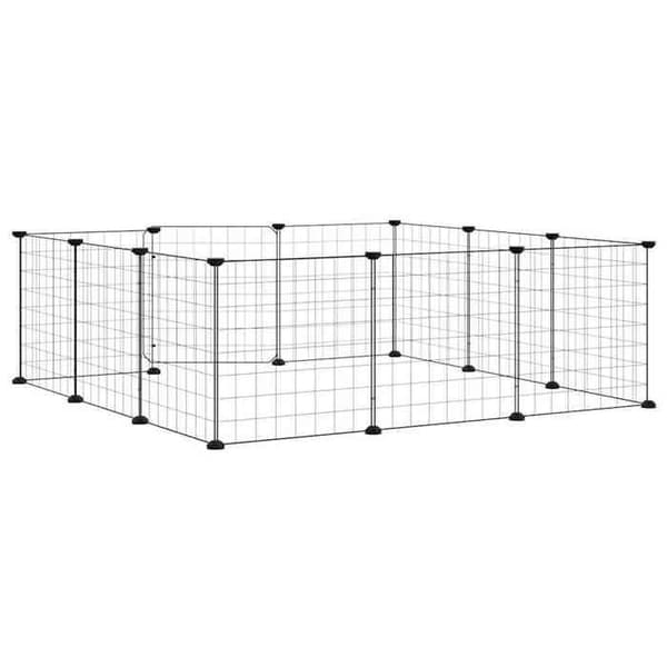 Maison Exclusive - Kæledyrbur med 12 paneler og dør, sort, 105 x 105 x 35 cm, stål