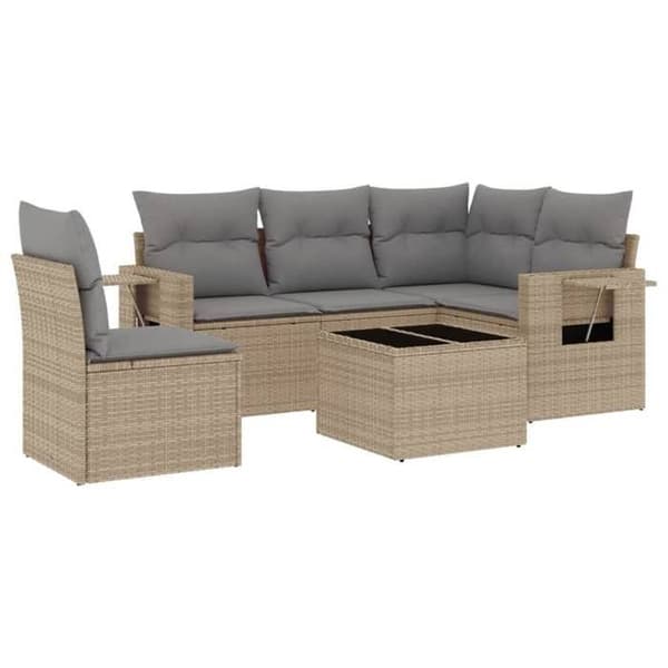 Maison Exclusive - Trädgårdsmöbler med kuddar 6 delar beige flätad resin