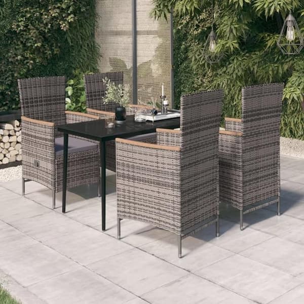 Trädgårdsmöbler - MAISON EXCLUSIVE - Set 5 delar - Grå - Målad stålram - Glasbordskiva Grå