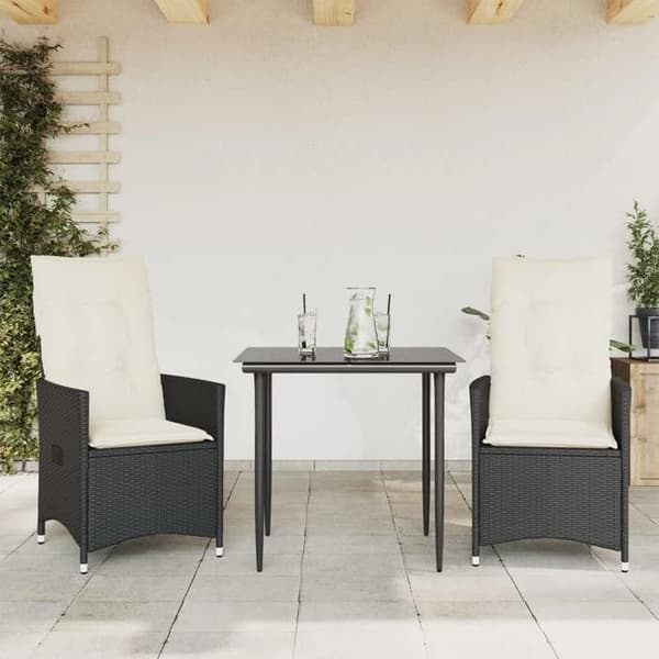 Maison Exclusive - Havestole med hældning sæt af 2 og sorte puder i rattan