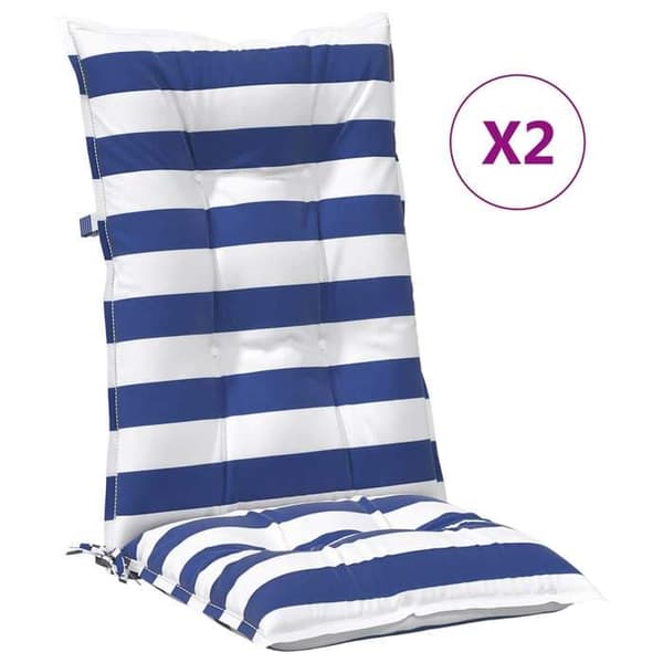 Utomhus kudde - EXKLUSIV HEM - 120 x 50 x 7 cm (2 st) - Blå och vit - Andningsbar polyester - Elastiska remmar Blå och vit