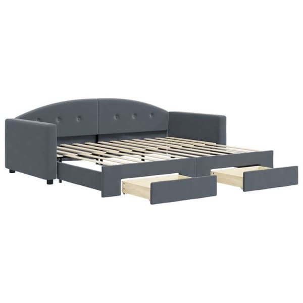 Päivävuode - EXCLUSIVE KOTI - 90x200 - vuodevaatelaatikolla - laatikoilla - harmaa sametti