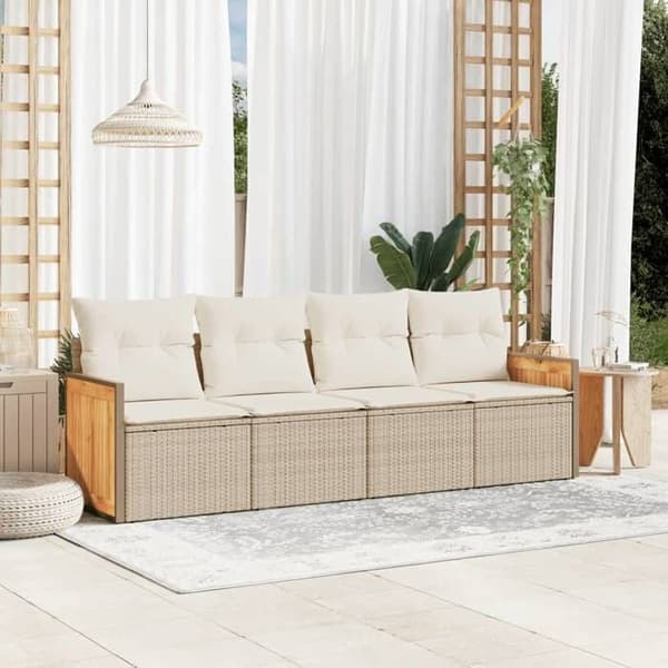 Maison Exclusive - Trädgårdsmöbler med kuddar 4 delar beige flätad resin beige
